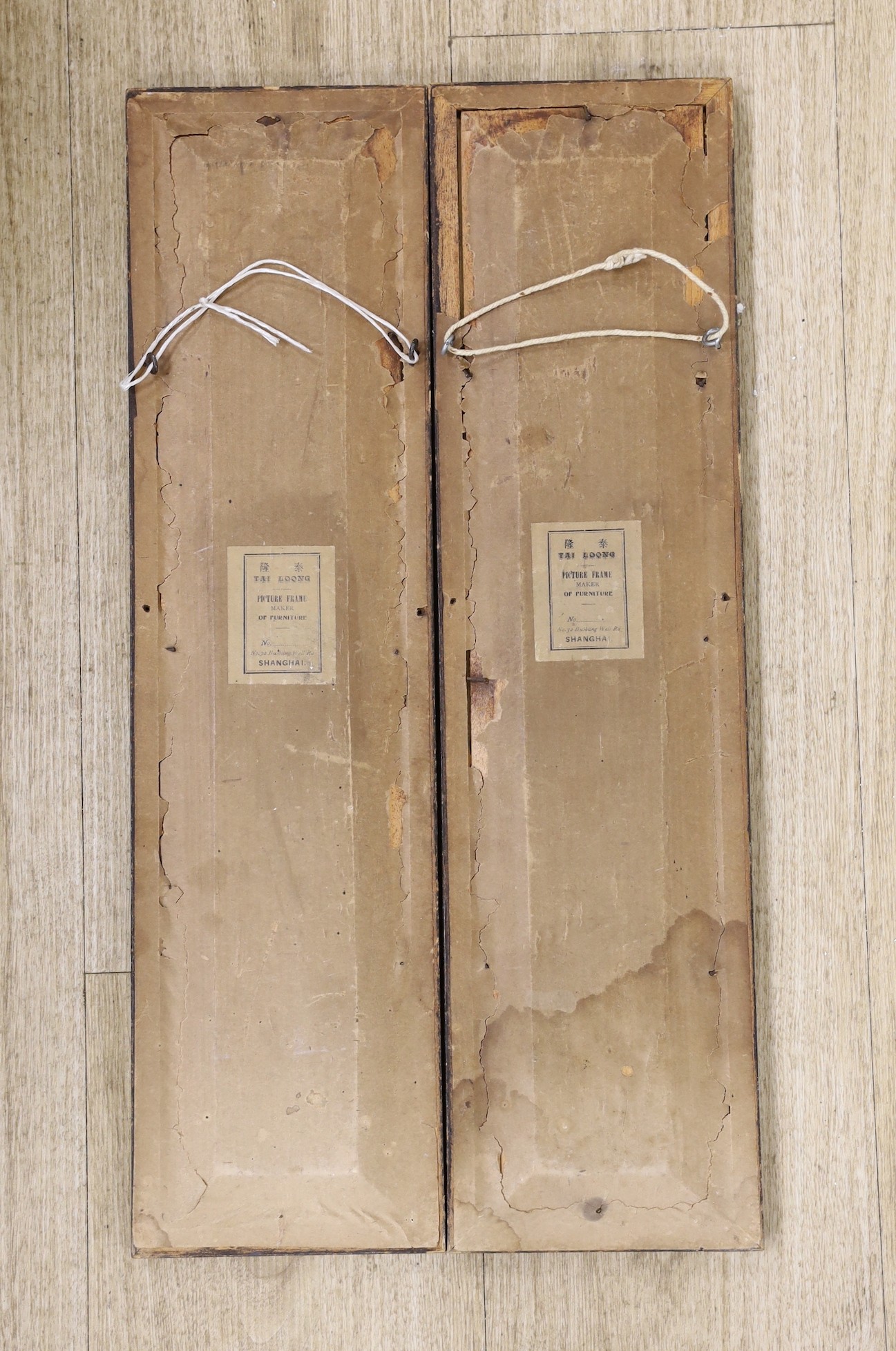 A pair of framed Chinese silkwork pictures, 53.5 x 14cm